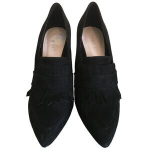 Nine West 8 1/2 M Birchwood Pointed Toe Faux Black Suede Fringed Tuxedo Pumps
